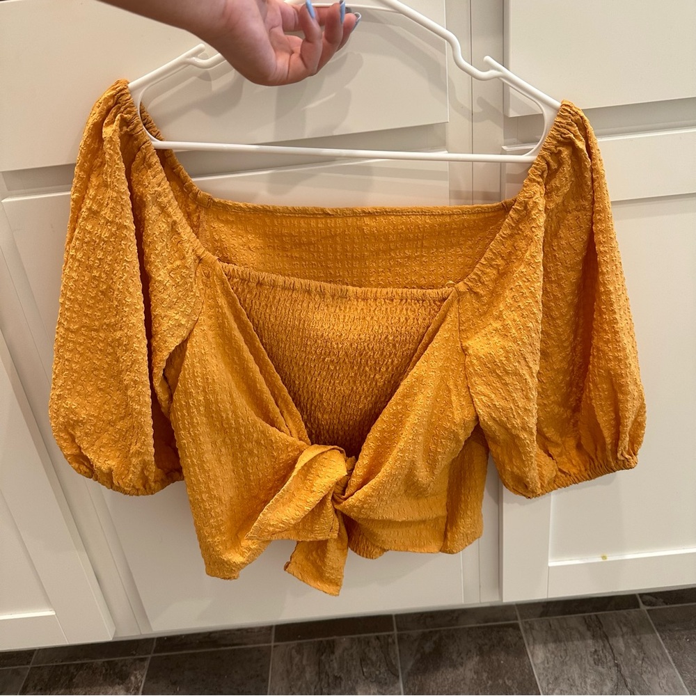 Cute mustard back-tie crop top